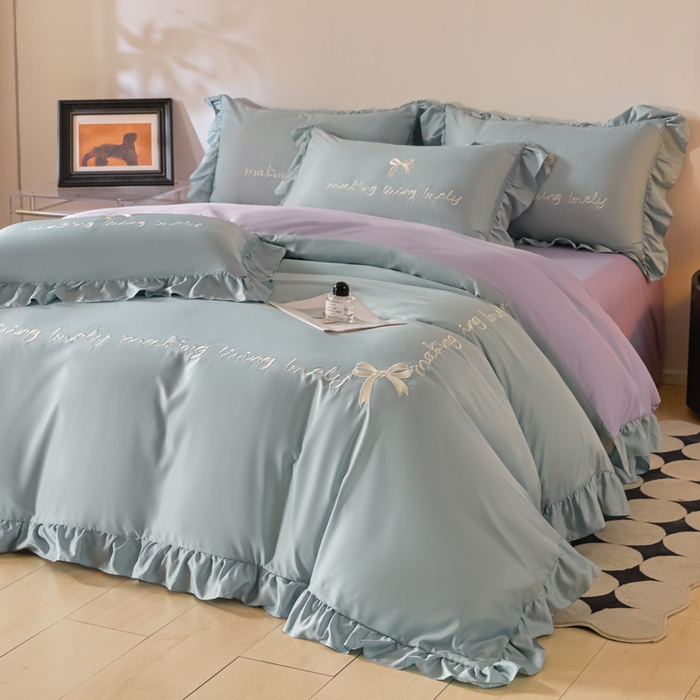 91家纺网 家纺一手货源 找家纺 千希家纺 2026新款130克斜纹公主风四件套-邂逅系列 邂逅-天蓝紫