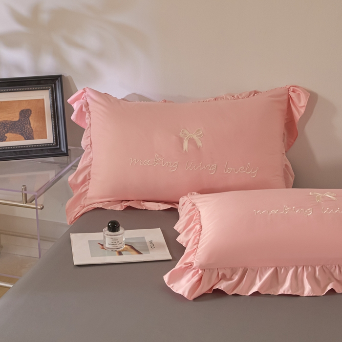 91家纺网 家纺一手货源 找家纺 千希家纺 2026新款130克斜纹公主风四件套-邂逅系列 邂逅-蜜桃灰