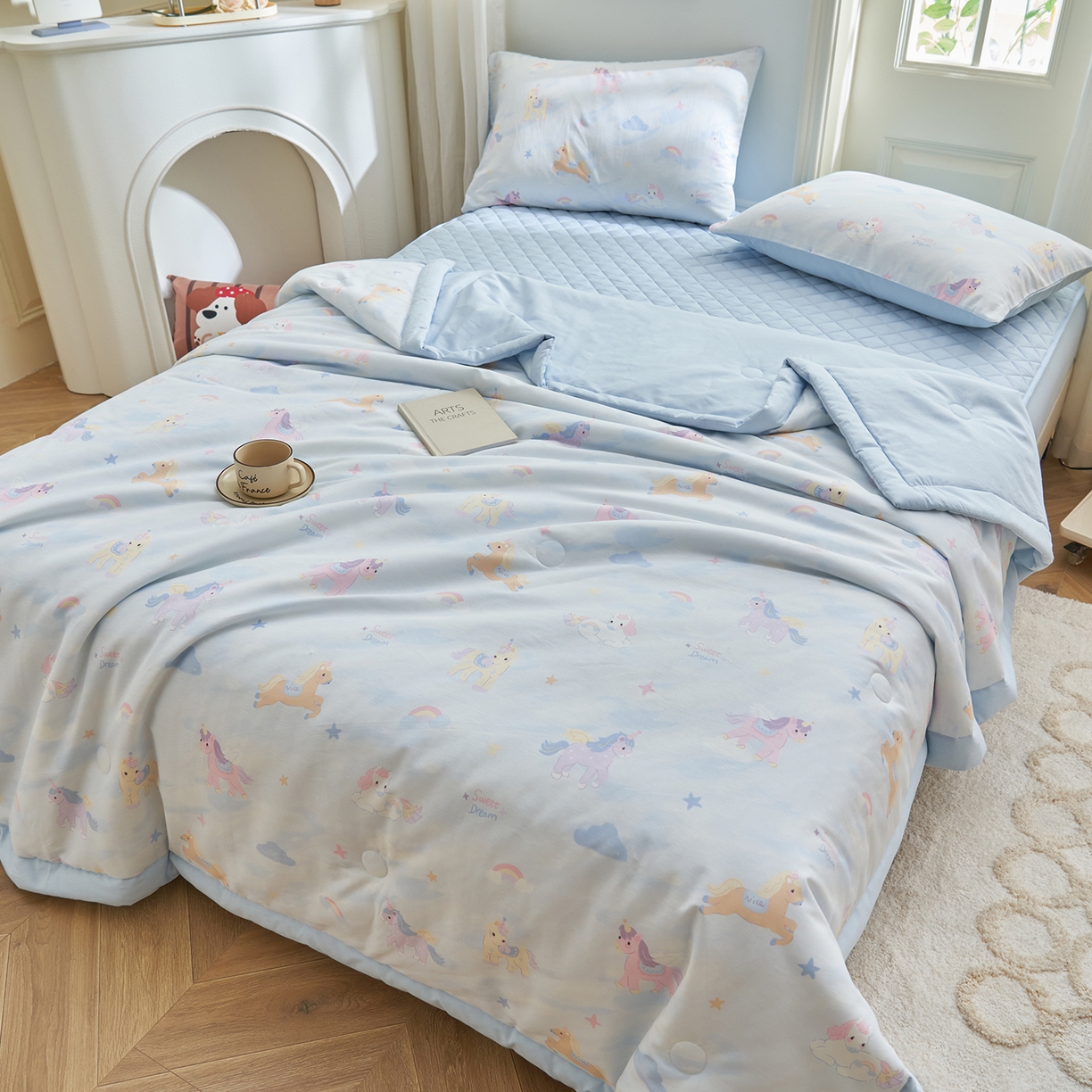 91家纺网 家纺一手货源 找家纺 吾秀家居 吾诺 2026新款 12868全棉印花棉花夏被四件套 全棉夏被四件套新疆棉花被 - 经典系列 梦幻小马