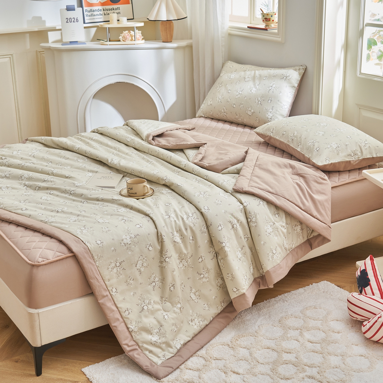 91家纺网 家纺一手货源 找家纺 吾秀家居 吾诺 2026新款 12868全棉印花棉花夏被四件套 全棉夏被四件套新疆棉花被 - 经典系列 米杏繁花