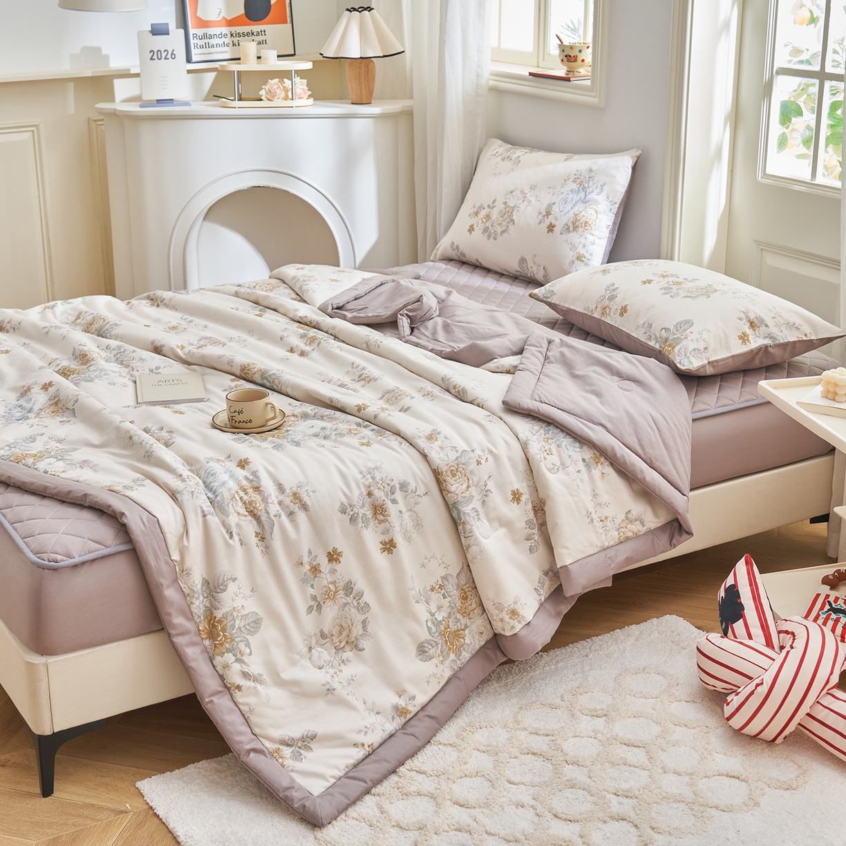 91家纺网 家纺一手货源 找家纺 吾秀家居 吾诺 2026新款 12868全棉印花棉花夏被四件套 全棉夏被四件套新疆棉花被 - 经典系列 棉柔花事