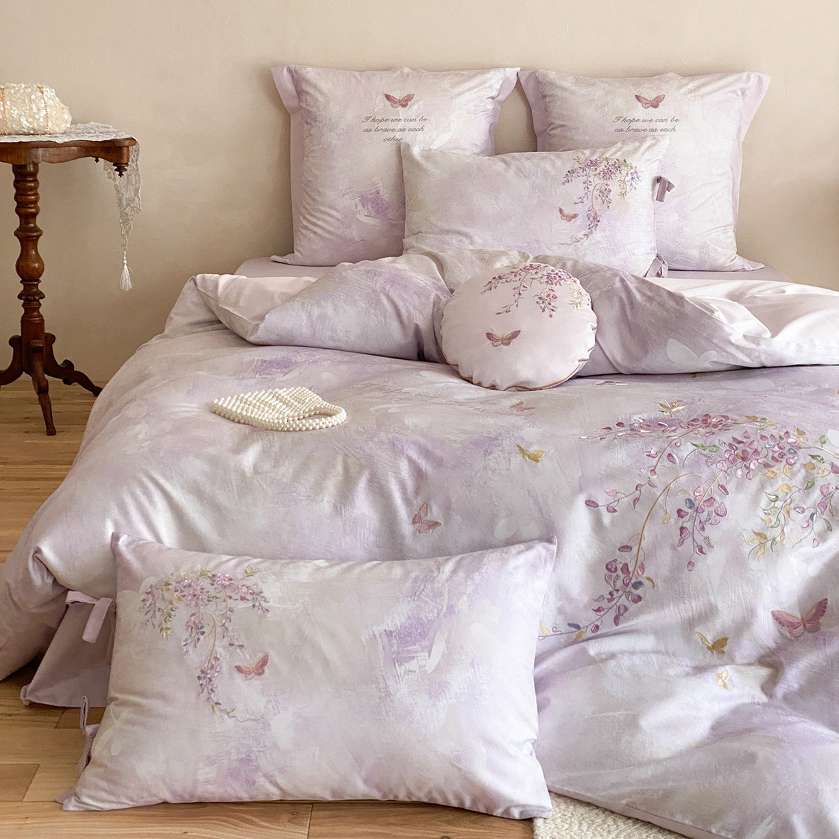 91家纺网 家纺一手货源 找家纺 （总）水云缦 2026春季新品100S长绒棉印加绣系列四件套--紫藤