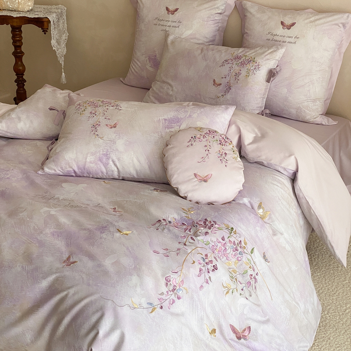 91家纺网 家纺一手货源 找家纺 （总）水云缦 2026春季新品100S长绒棉印加绣系列四件套--紫藤