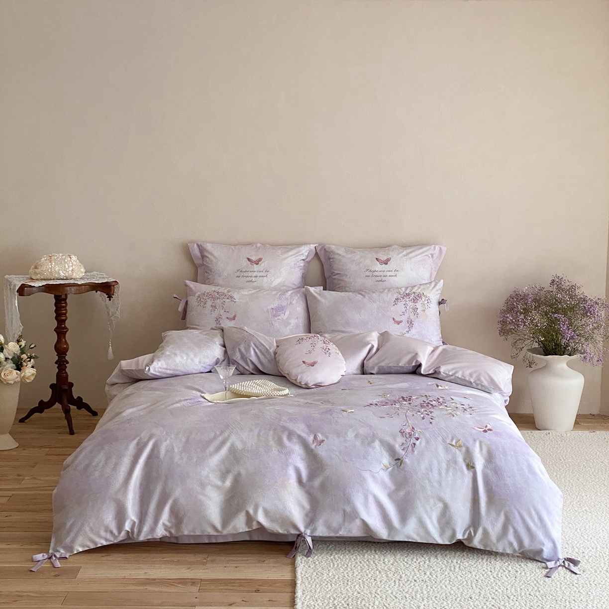 91家纺网 家纺一手货源 找家纺 水云缦 2026春季新品100S长绒棉印加绣系列四件套--紫藤 紫藤-紫色