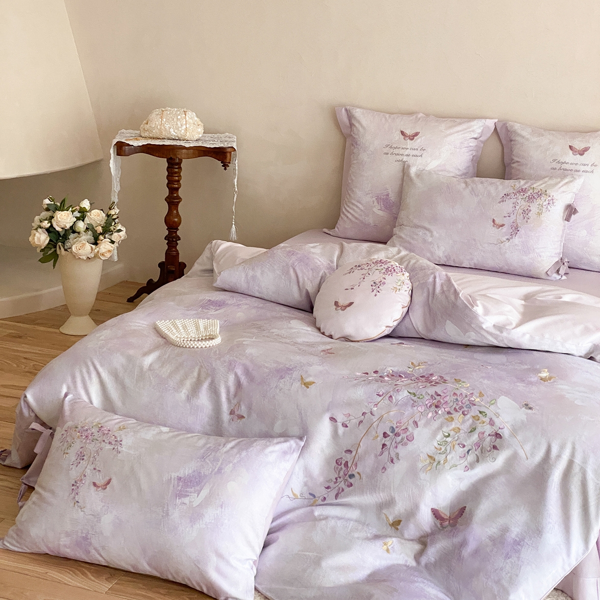 91家纺网 家纺一手货源 找家纺 水云缦 2026春季新品100S长绒棉印加绣系列四件套--紫藤 紫藤-紫色