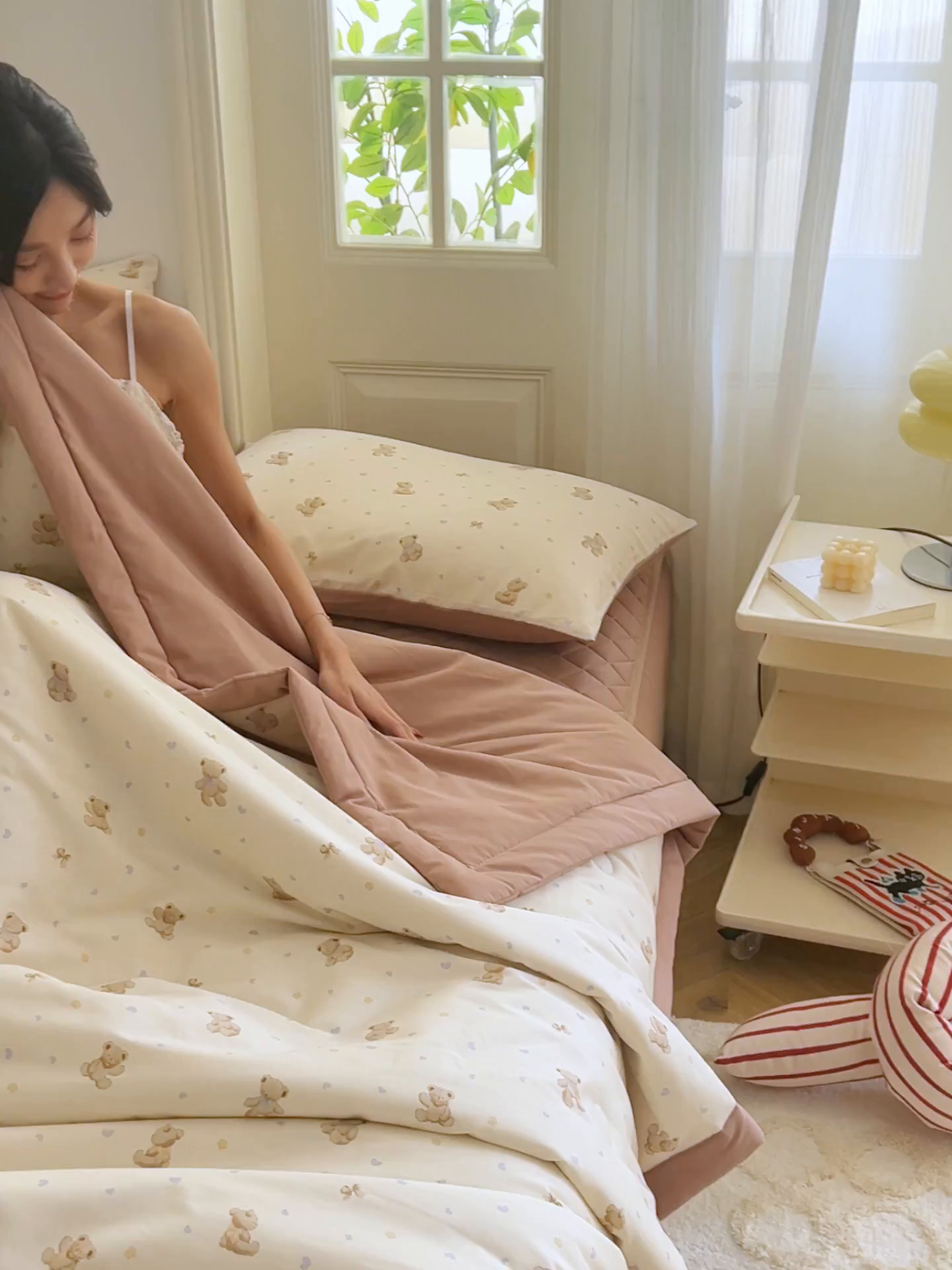 91家纺网 家纺一手货源 找家纺 吾秀家居 吾诺 2026新款 12868全棉印花棉花夏被四件套 全棉夏被四件套新疆棉花被 - 经典系列 奶棕小熊