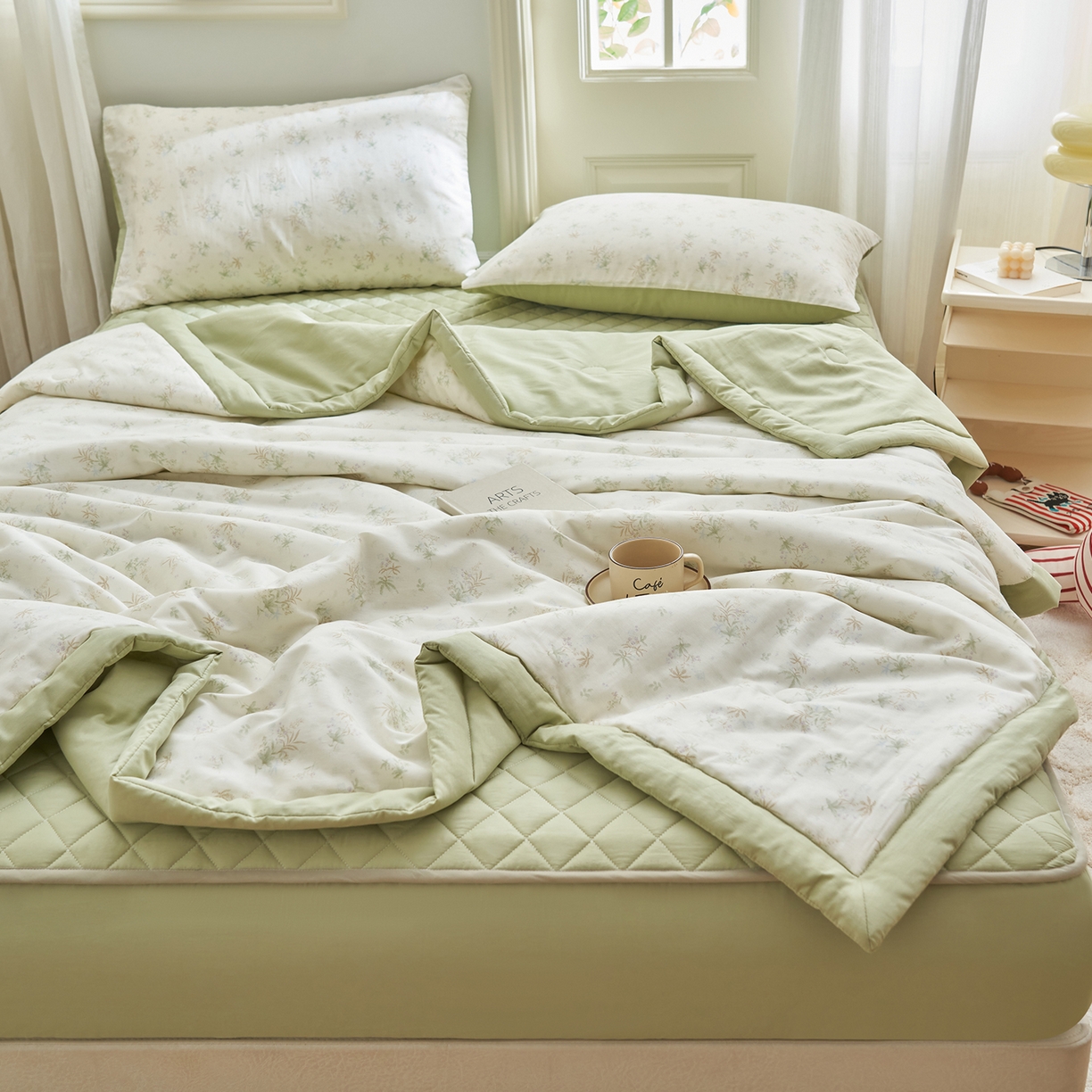 91家纺网 家纺一手货源 找家纺 吾秀家居 吾诺 2026新款 12868全棉印花棉花夏被四件套 全棉夏被四件套新疆棉花被 - 经典系列 浅春织叶