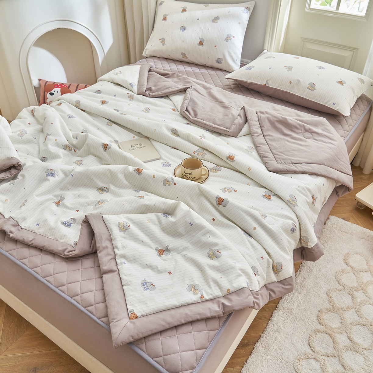 91家纺网 家纺一手货源 找家纺 吾秀家居 吾诺 2026新款 12868全棉印花棉花夏被四件套 全棉夏被四件套新疆棉花被 - 经典系列 小象乐园