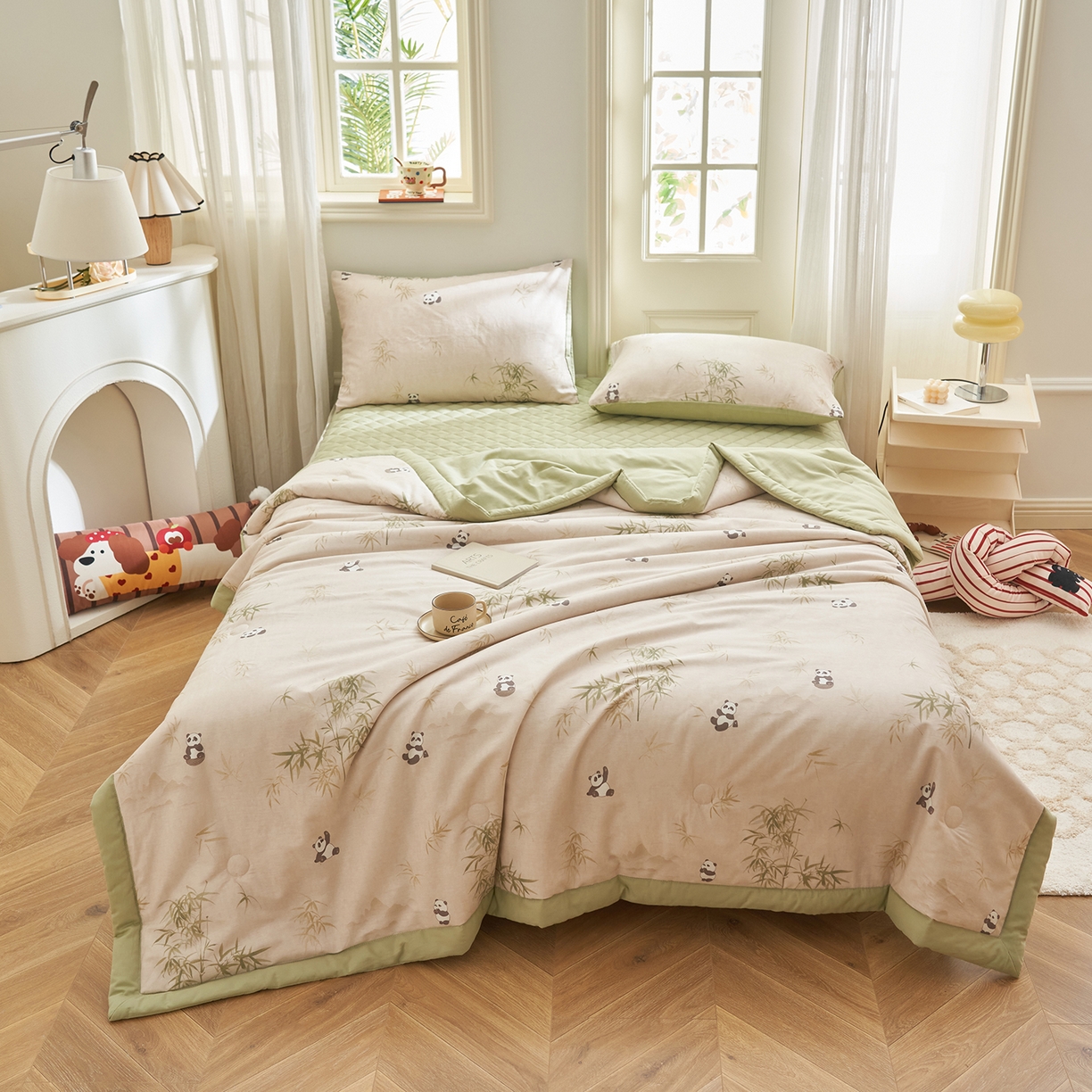 91家纺网 家纺一手货源 找家纺 吾秀家居 吾诺 2026新款 12868全棉印花棉花夏被四件套 全棉夏被四件套新疆棉花被 - 经典系列 熊猫仔仔