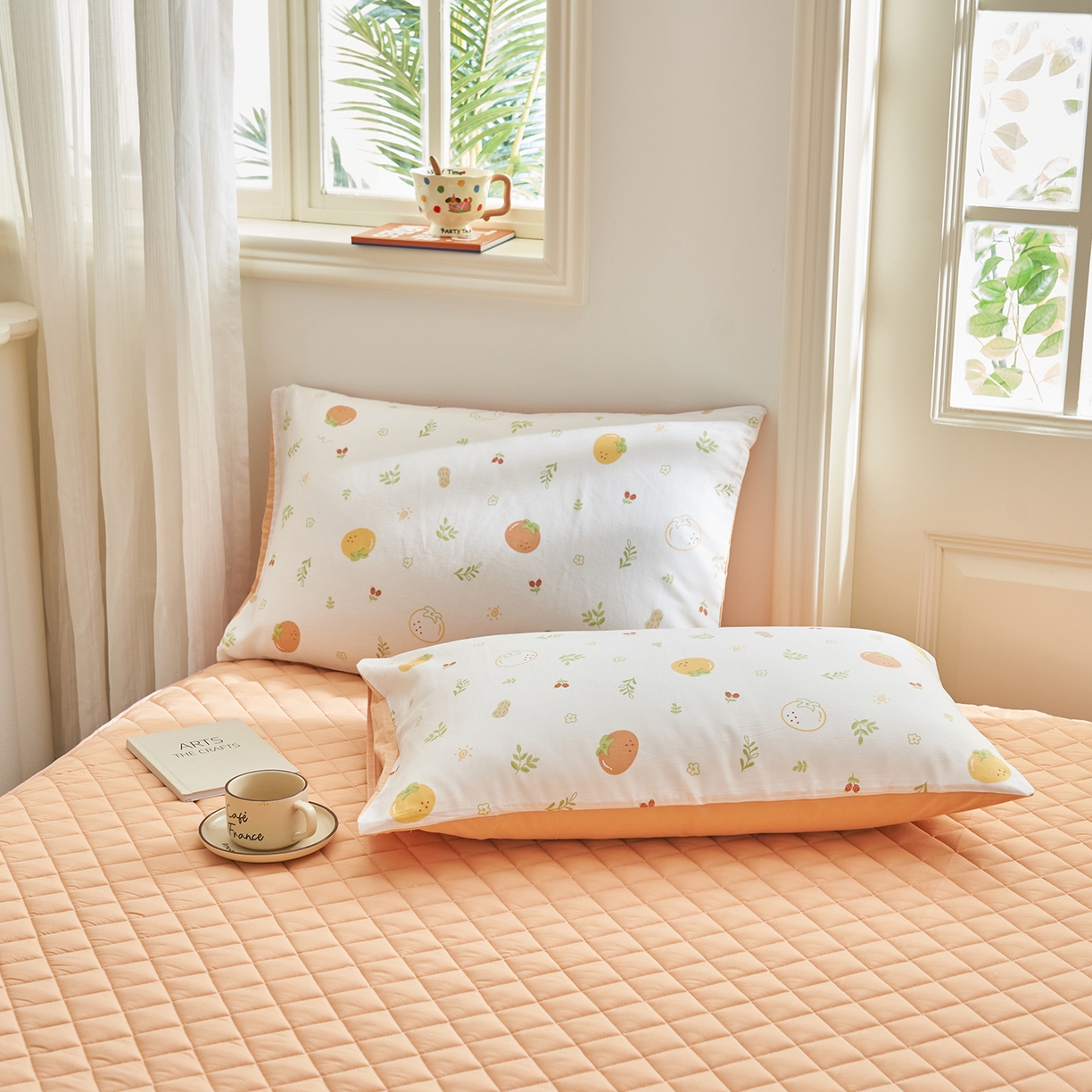 91家纺网 家纺一手货源 找家纺 吾秀家居 吾诺 2026新款 12868全棉印花棉花夏被四件套 全棉夏被四件套新疆棉花被 - 经典系列 元气小橙