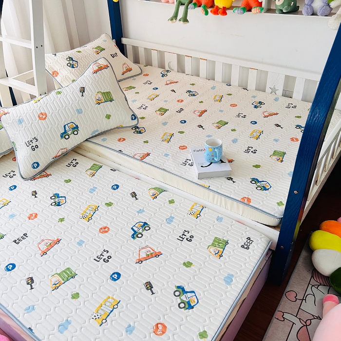 91家纺网 家纺一手货源 找家纺 小虾米 2026新款凉感丝乳胶凉席上下床床笠 小汽车