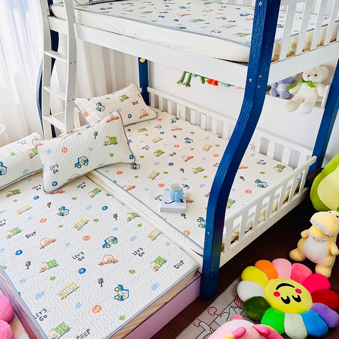 91家纺网 家纺一手货源 找家纺 小虾米 2026新款凉感丝乳胶凉席上下床床笠 小汽车