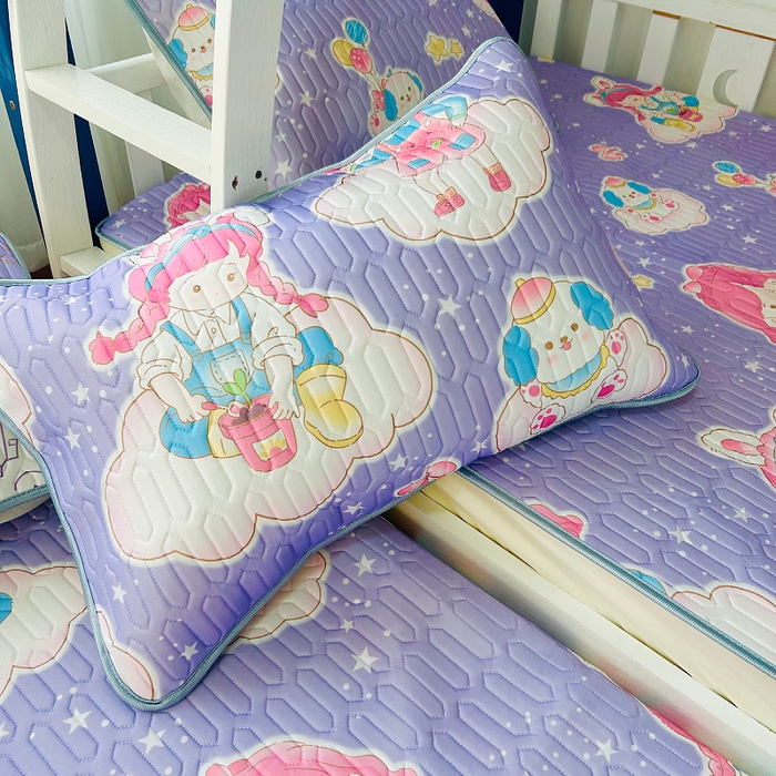 91家纺网 家纺一手货源 找家纺 小虾米 2026新款凉感丝乳胶凉席上下床床笠 梦幻城堡