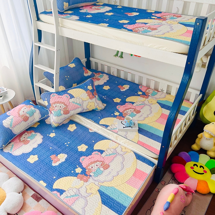 91家纺网 家纺一手货源 找家纺 小虾米 2026新款凉感丝乳胶凉席上下床床笠 星空女孩