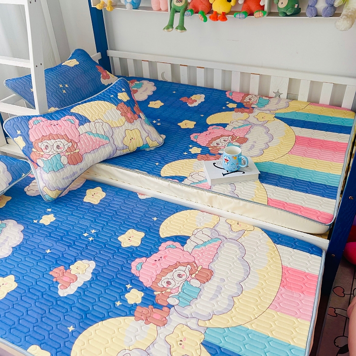 91家纺网 家纺一手货源 找家纺 小虾米 2026新款凉感丝乳胶凉席上下床床笠 星空女孩