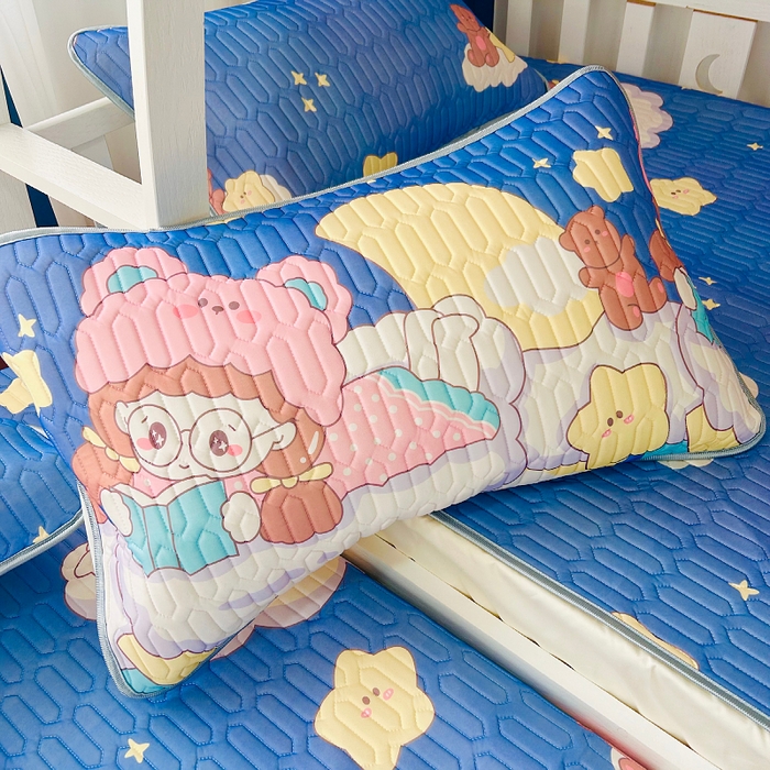 91家纺网 家纺一手货源 找家纺 小虾米 2026新款凉感丝乳胶凉席上下床床笠 星空女孩