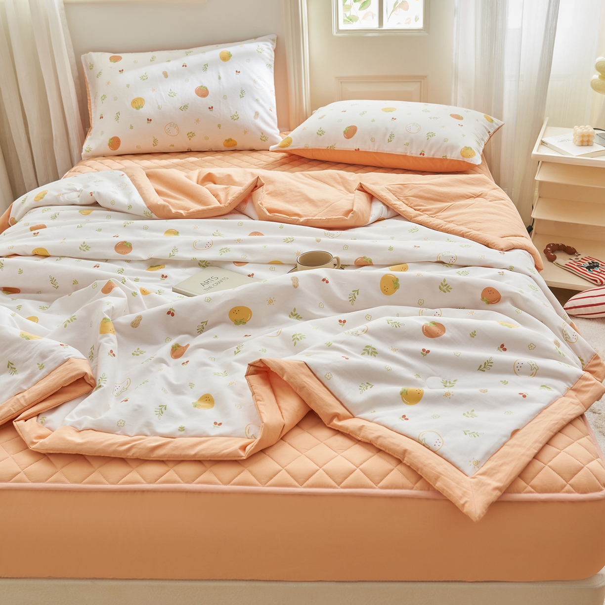 91家纺网 家纺一手货源 找家纺 吾秀家居 吾诺 2026新款 12868全棉印花棉花夏被四件套 全棉夏被四件套新疆棉花被 - 经典系列 元气小橙