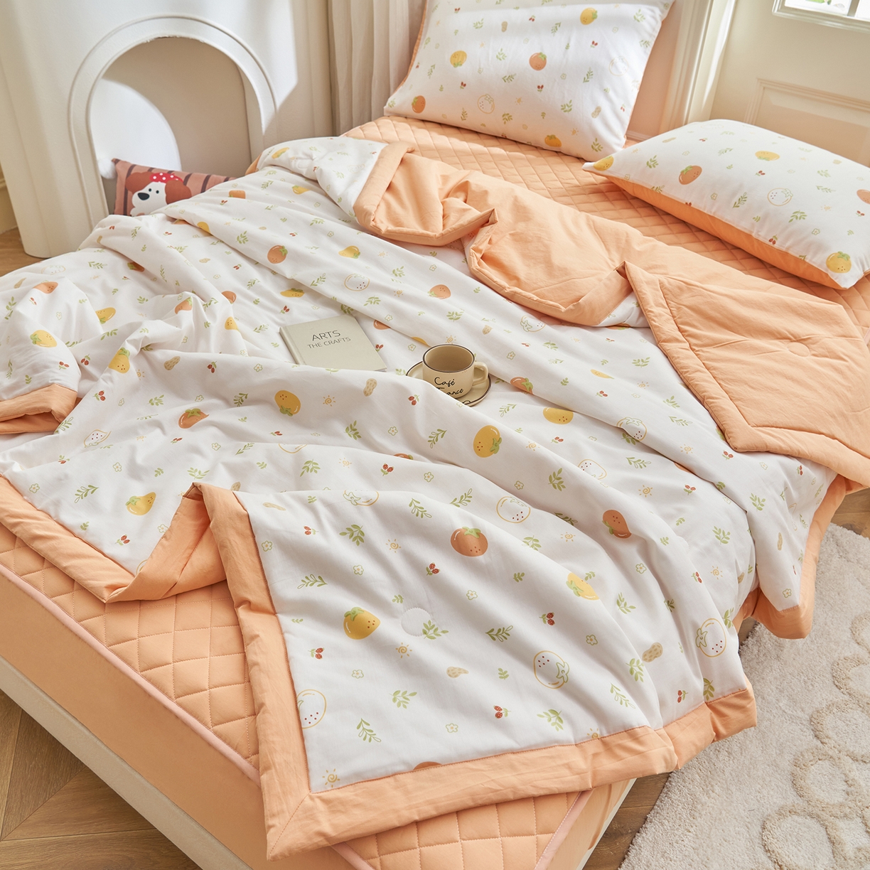 91家纺网 家纺一手货源 找家纺 吾秀家居 吾诺 2026新款 12868全棉印花棉花夏被四件套 全棉夏被四件套新疆棉花被 - 经典系列 元气小橙