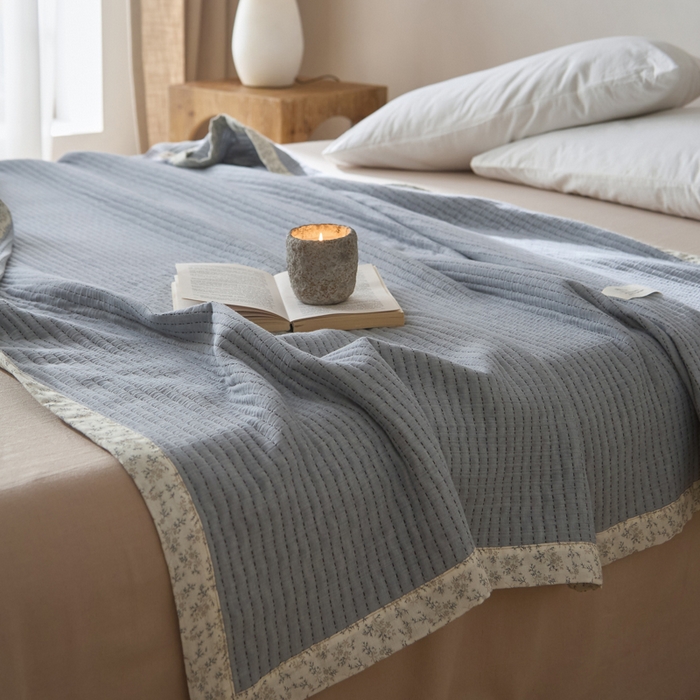 91家纺网 家纺一手货源 找家纺 大彩家居 2026春夏新款全棉多功能夏被夏凉被空调被 雾霾蓝