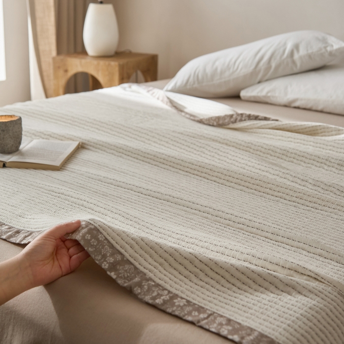 91家纺网 家纺一手货源 找家纺 大彩家居 2026春夏新款全棉多功能夏被夏凉被空调被 奶白色