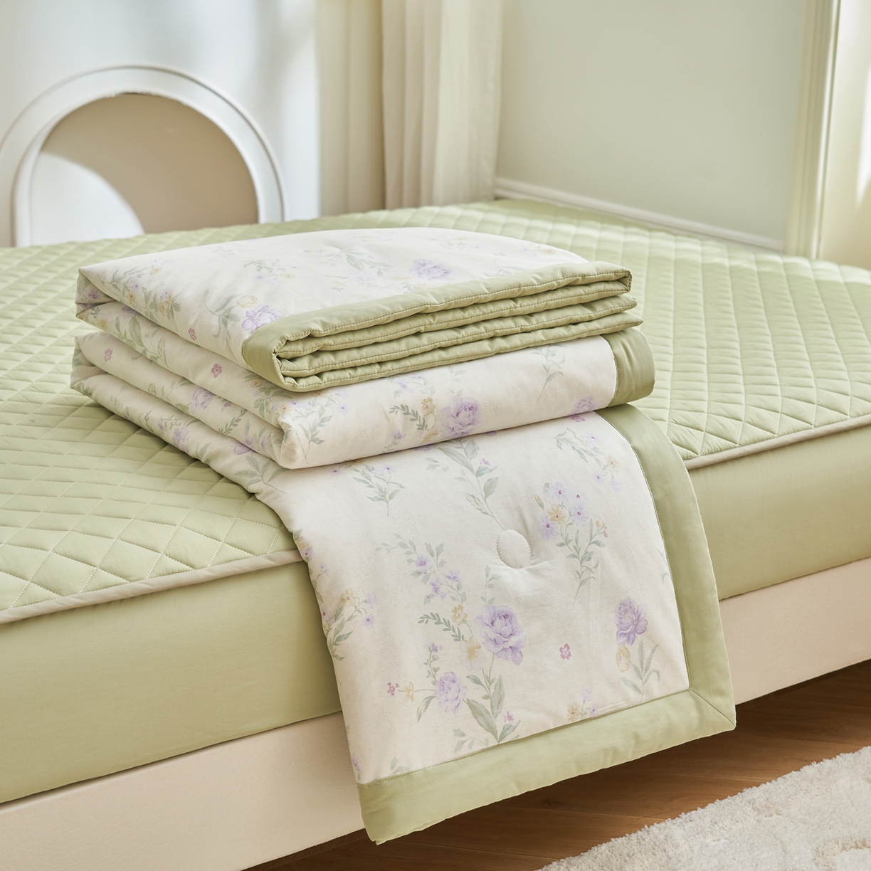 吾秀家居 吾诺 2026新款 12868全棉印花棉花夏被四件套 全棉夏被四件套新疆棉花被 - 经典系列 紫苑花影