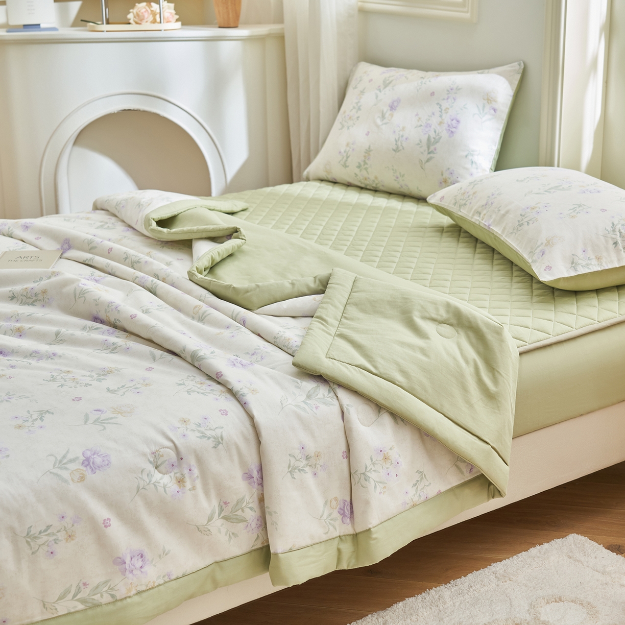 91家纺网 家纺一手货源 找家纺 吾秀家居 吾诺 2026新款 12868全棉印花棉花夏被四件套 全棉夏被四件套新疆棉花被 - 经典系列 紫苑花影