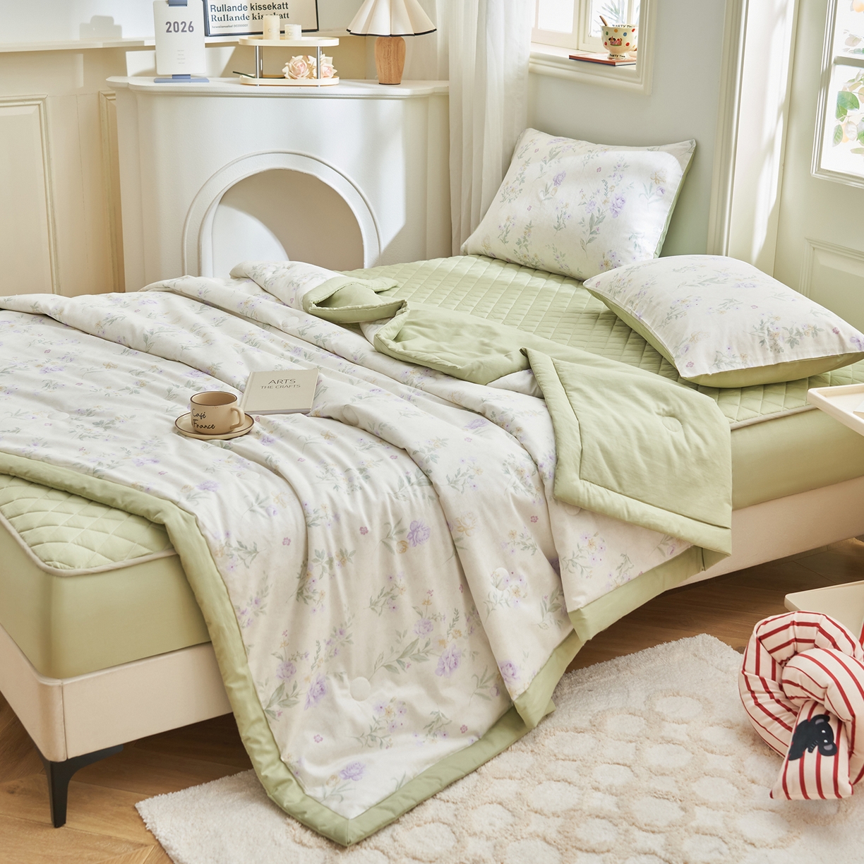 91家纺网 家纺一手货源 找家纺 吾秀家居 吾诺 2026新款 12868全棉印花棉花夏被四件套 全棉夏被四件套新疆棉花被 - 经典系列 紫苑花影