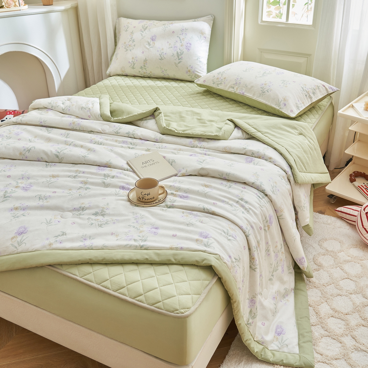 91家纺网 家纺一手货源 找家纺 吾秀家居 吾诺 2026新款 12868全棉印花棉花夏被四件套 全棉夏被四件套新疆棉花被 - 经典系列 紫苑花影