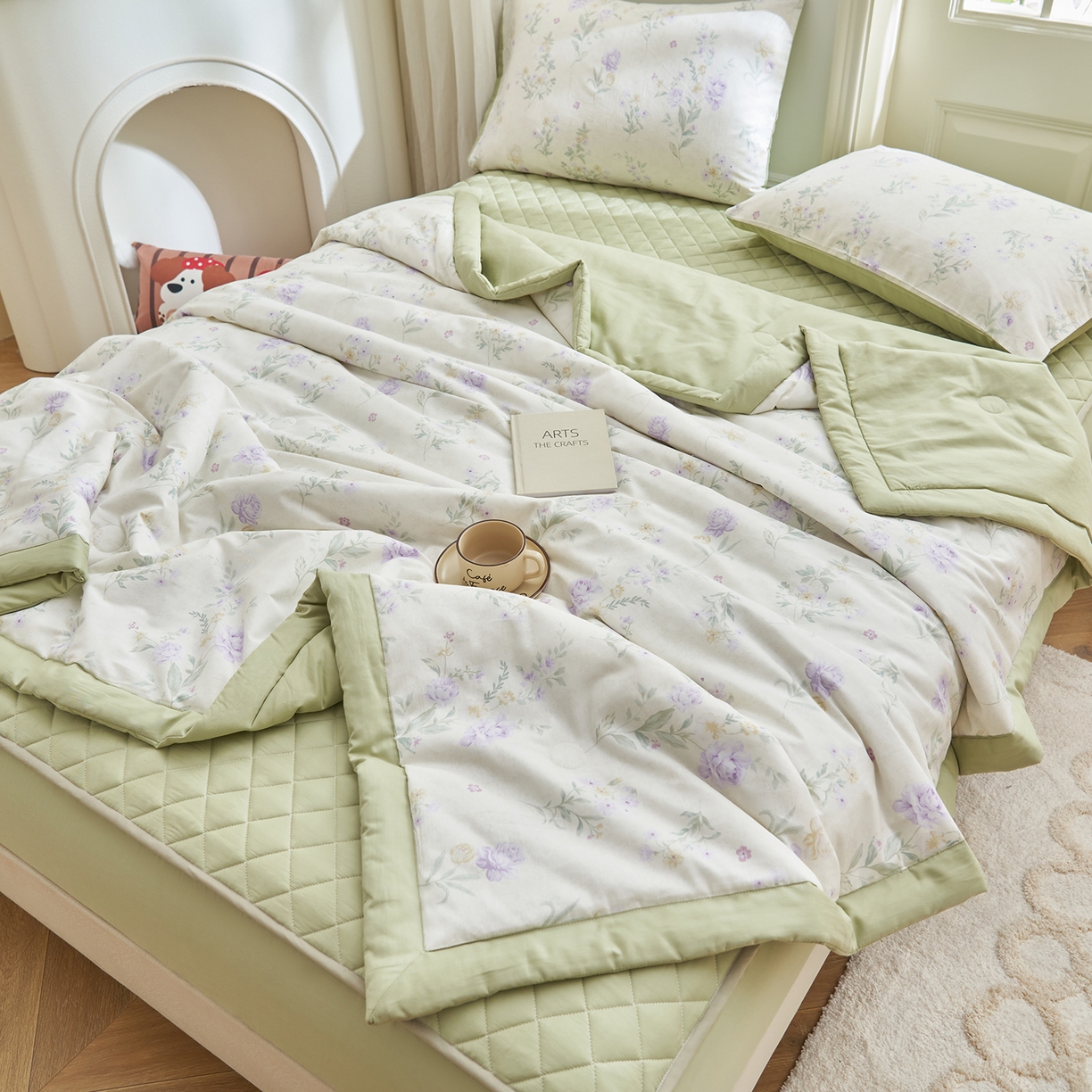 91家纺网 家纺一手货源 找家纺 吾秀家居 吾诺 2026新款 12868全棉印花棉花夏被四件套 全棉夏被四件套新疆棉花被 - 经典系列 紫苑花影