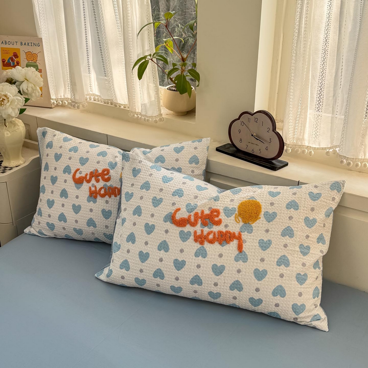 91家纺网 家纺一手货源 找家纺 宜家坊 2026新款全棉纯棉华夫格毛巾绣四件套 爱心肥仔