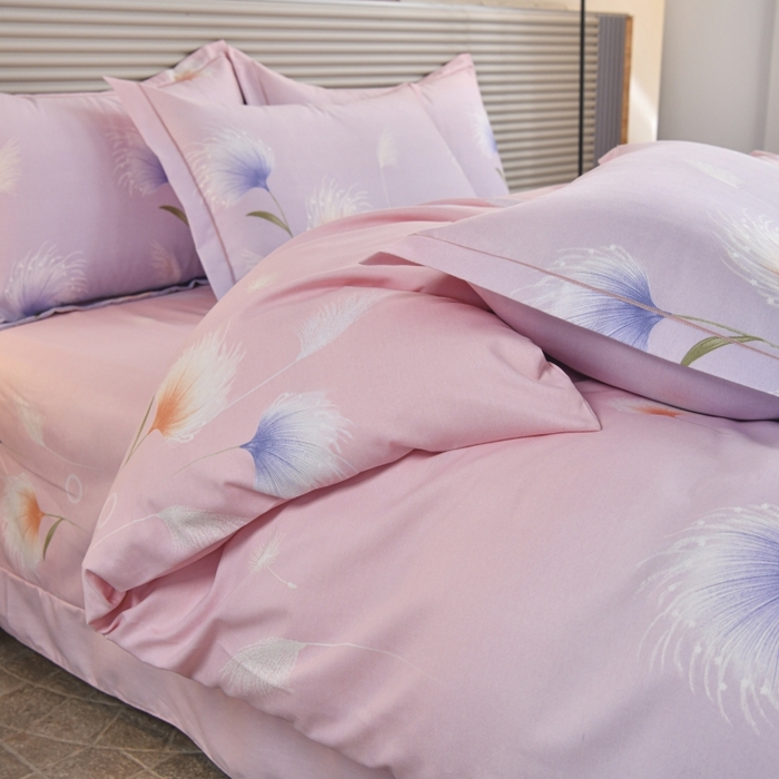 91家纺网 家纺一手货源 找家纺 磨毛世家家纺 2026新款多规格铂金磨毛纯棉加厚全棉磨毛四件套 山谷花间-粉