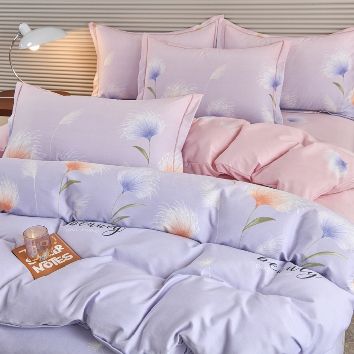 91家纺网 家纺一手货源 找家纺 磨毛世家家纺 2026新款多规格铂金磨毛纯棉加厚全棉磨毛四件套 山谷花间-粉