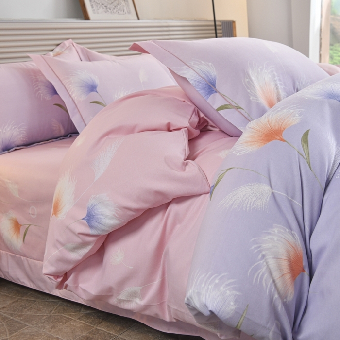 91家纺网 家纺一手货源 找家纺 磨毛世家家纺 2026新款多规格铂金磨毛纯棉加厚全棉磨毛四件套 山谷花间-粉