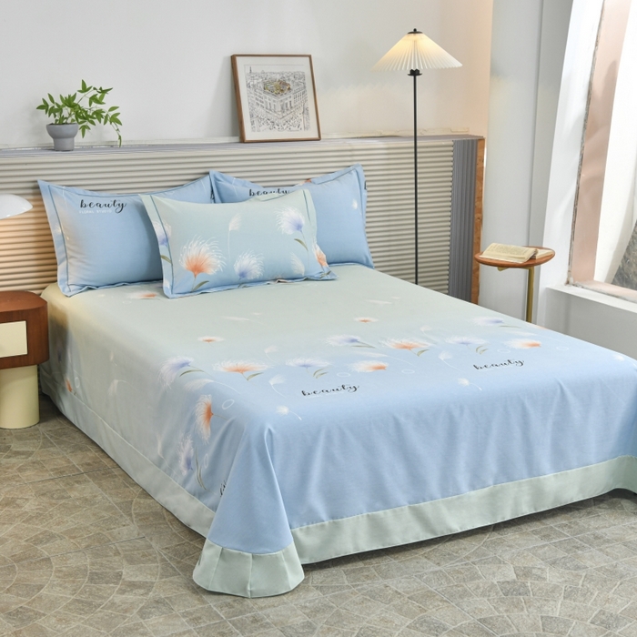 91家纺网 家纺一手货源 找家纺 磨毛世家家纺 2026新款多规格铂金磨毛纯棉加厚全棉磨毛四件套 山谷花间-蓝