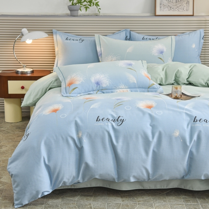 91家纺网 家纺一手货源 找家纺 磨毛世家家纺 2026新款多规格铂金磨毛纯棉加厚全棉磨毛四件套 山谷花间-蓝