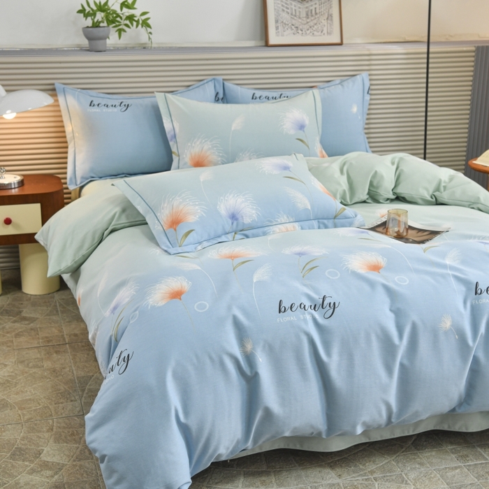 91家纺网 家纺一手货源 找家纺 磨毛世家家纺 2026新款多规格铂金磨毛纯棉加厚全棉磨毛四件套 山谷花间-蓝