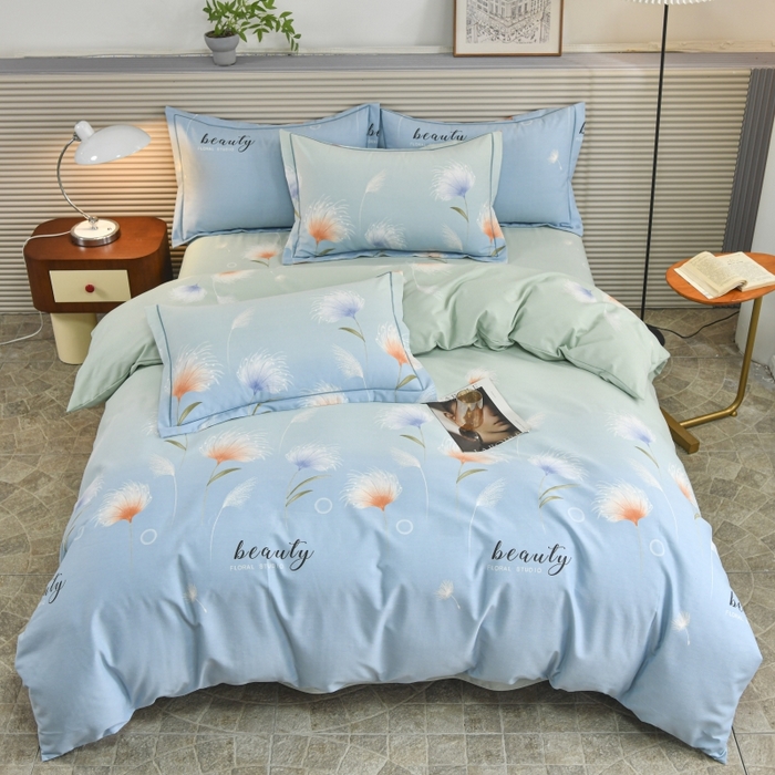 91家纺网 家纺一手货源 找家纺 磨毛世家家纺 2026新款多规格铂金磨毛纯棉加厚全棉磨毛四件套 山谷花间-蓝