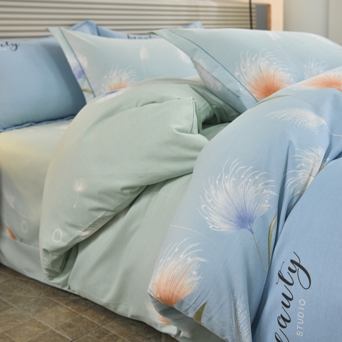 91家纺网 家纺一手货源 找家纺 磨毛世家家纺 2026新款多规格铂金磨毛纯棉加厚全棉磨毛四件套 山谷花间-蓝