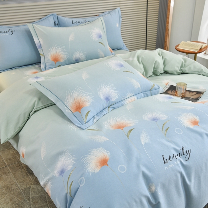 91家纺网 家纺一手货源 找家纺 磨毛世家家纺 2026新款多规格铂金磨毛纯棉加厚全棉磨毛四件套 山谷花间-蓝