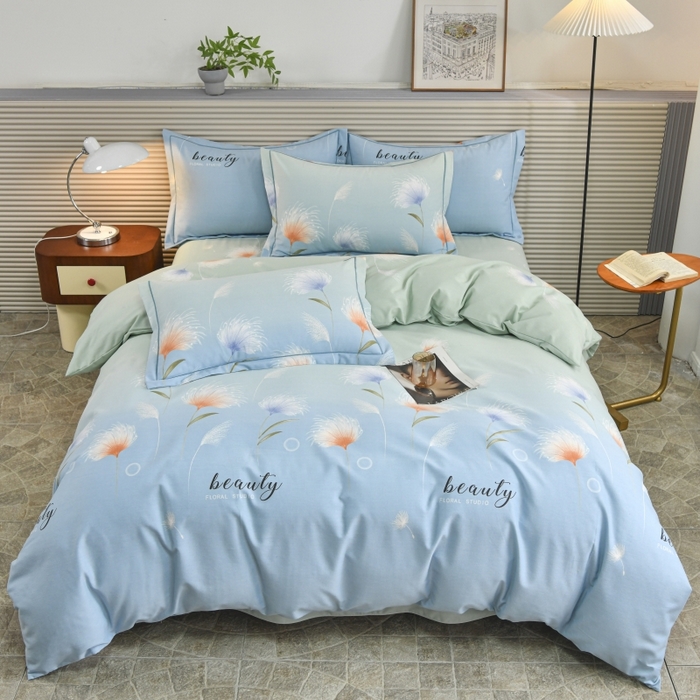 91家纺网 家纺一手货源 找家纺 磨毛世家家纺 2026新款多规格铂金磨毛纯棉加厚全棉磨毛四件套 山谷花间-蓝