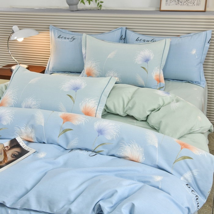 91家纺网 家纺一手货源 找家纺 磨毛世家家纺 2026新款多规格铂金磨毛纯棉加厚全棉磨毛四件套 山谷花间-蓝