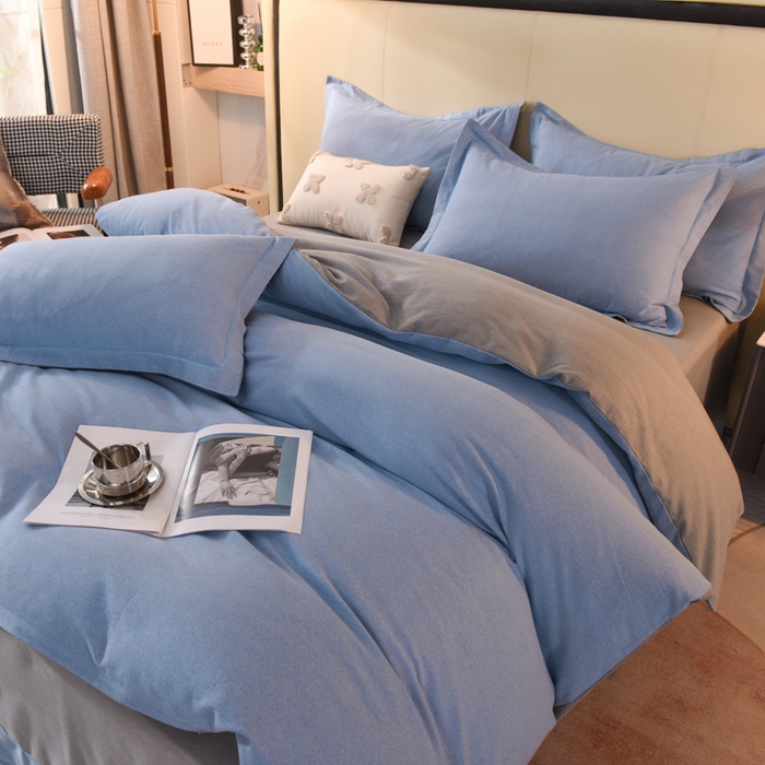 91家纺网 家纺一手货源 找家纺 磨毛世家家纺 2026新款多规格铂金磨毛纯棉加厚全棉磨毛四件套 双拼-蓝灰