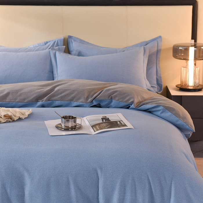 91家纺网 家纺一手货源 找家纺 磨毛世家家纺 2026新款多规格铂金磨毛纯棉加厚全棉磨毛四件套 双拼-蓝灰