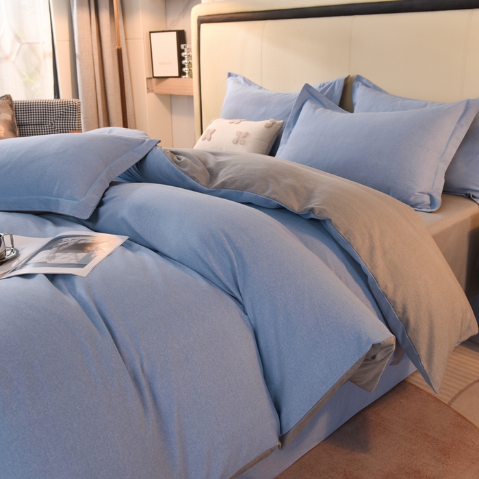 91家纺网 家纺一手货源 找家纺 磨毛世家家纺 2026新款多规格铂金磨毛纯棉加厚全棉磨毛四件套 双拼-蓝灰