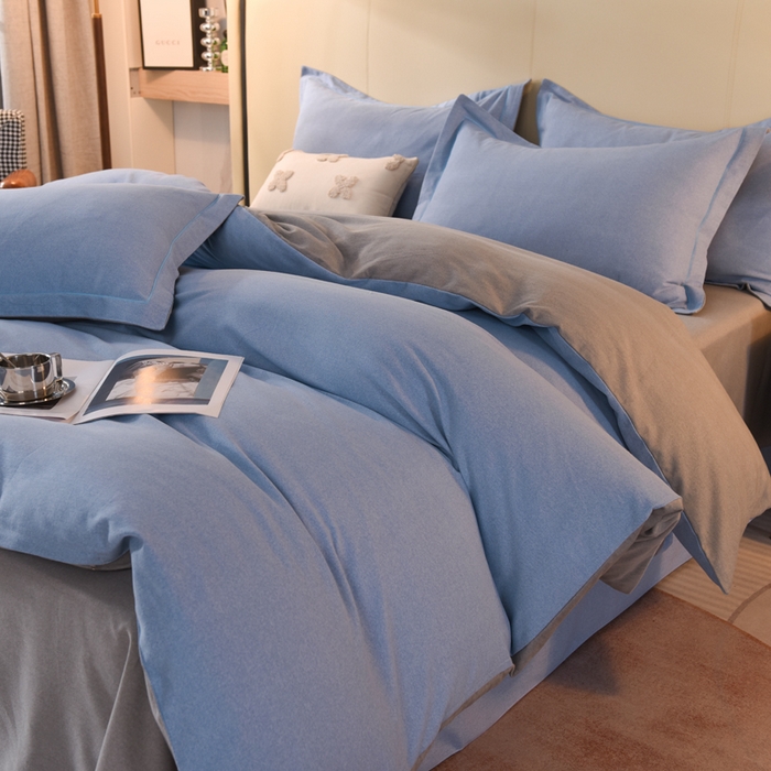 91家纺网 家纺一手货源 找家纺 磨毛世家家纺 2026新款多规格铂金磨毛纯棉加厚全棉磨毛四件套 双拼-蓝灰