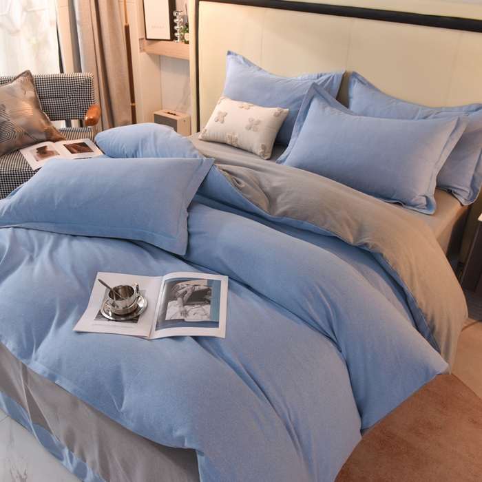 91家纺网 家纺一手货源 找家纺 磨毛世家家纺 2026新款多规格铂金磨毛纯棉加厚全棉磨毛四件套 双拼-蓝灰