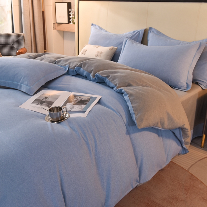 91家纺网 家纺一手货源 找家纺 磨毛世家家纺 2026新款多规格铂金磨毛纯棉加厚全棉磨毛四件套 双拼-蓝灰