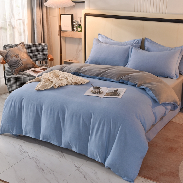 91家纺网 家纺一手货源 找家纺 磨毛世家家纺 2026新款多规格铂金磨毛纯棉加厚全棉磨毛四件套 双拼-蓝灰