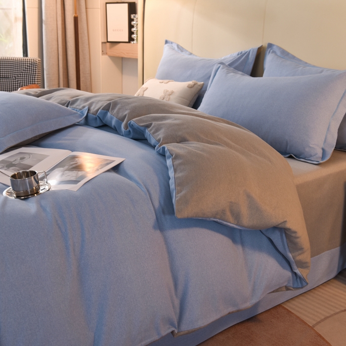 91家纺网 家纺一手货源 找家纺 磨毛世家家纺 2026新款多规格铂金磨毛纯棉加厚全棉磨毛四件套 双拼-蓝灰