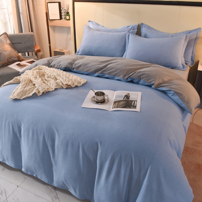 91家纺网 家纺一手货源 找家纺 磨毛世家家纺 2026新款多规格铂金磨毛纯棉加厚全棉磨毛四件套 双拼-蓝灰